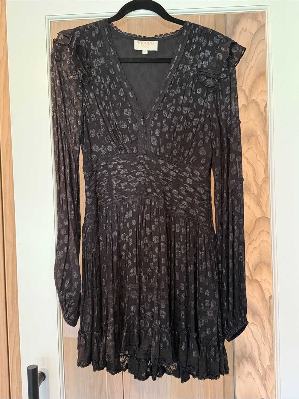 Rocco Barocco Black Long-Sleeve V-Neck Mini Dress - size small